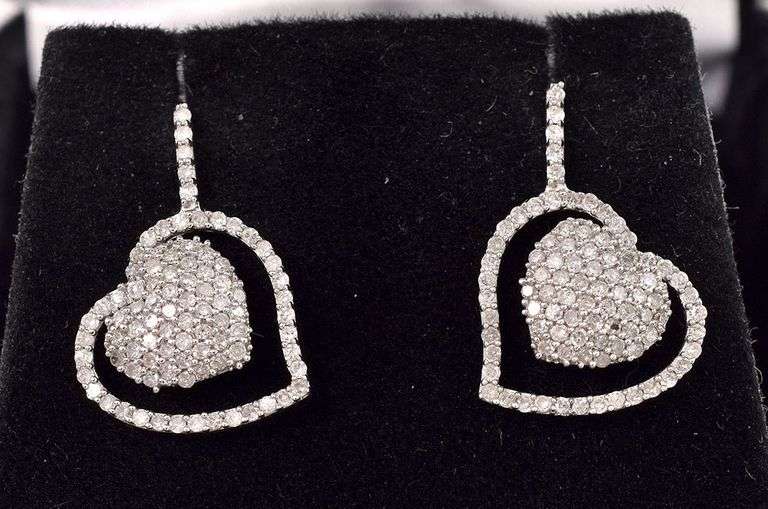 Astounding Approx. 0.54CTW Diamond Heart Earrings in 14K White Gold