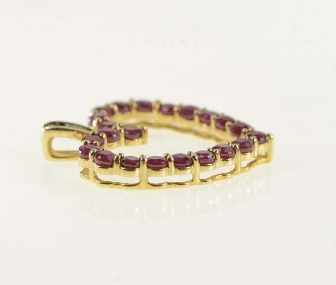 10K Yellow Gold Ruby Diamond Heart Love Symbol Pendant