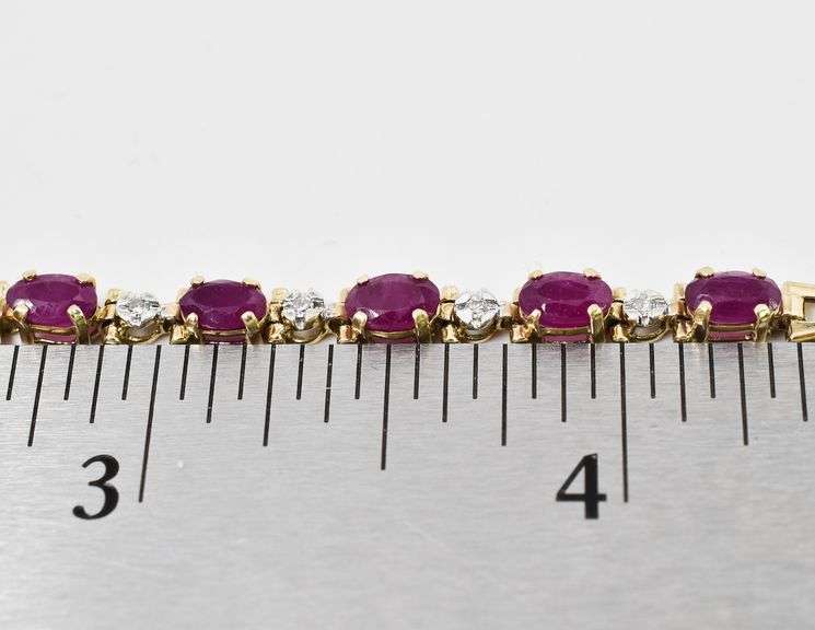 Desirable 10K Yellow Gold Ruby and Diamond Bracelet