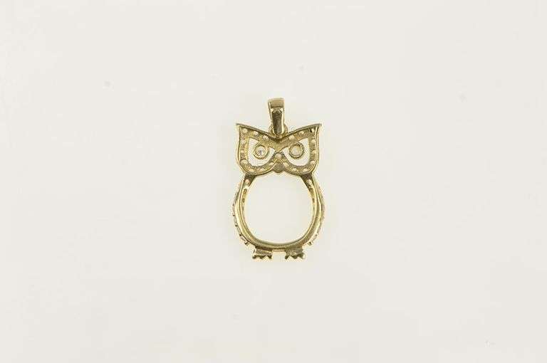 14K Yellow Gold Owl Wisdom Symbol CZ Vintage Charm/Pendant