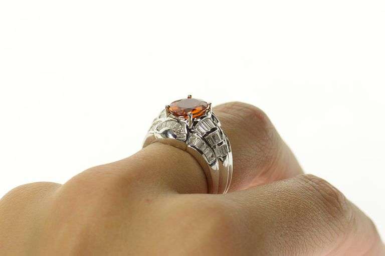 18K White Gold 5.23 Ctw Orange Sapphire Diamond Engagement Ring