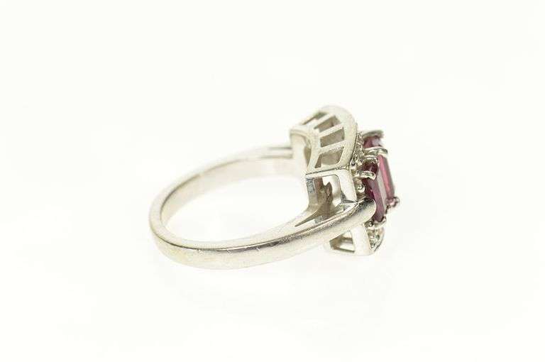 14K White Gold Emerald Cut Pink Tourmaline Diamond Halo Ring