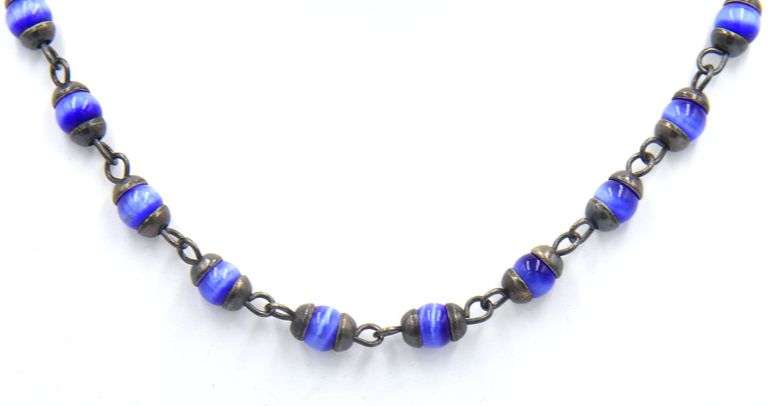Vintage 925 sterling silver glass beads necklace