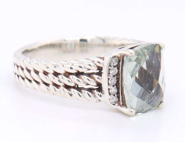 David Yurman petite Wheaton prasiolite and diamond ring