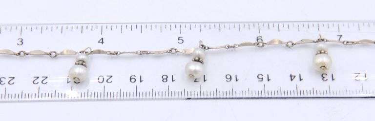 Vintage 925 sterling silver pearl dangle anklet