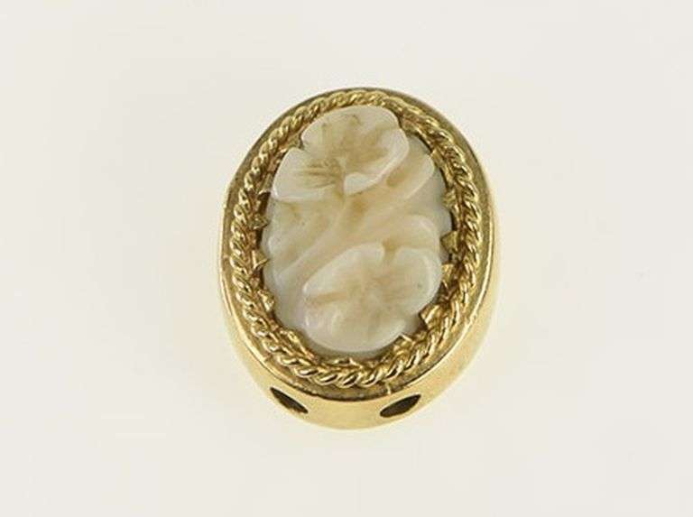 14K Yellow Gold Shell Flower Cameo Slide Bracelet Charm/Pendant