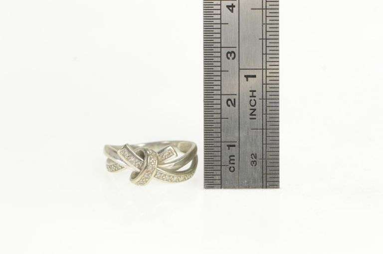 14K White Gold Diamond Bow Ribbon Vintage Statement Ring