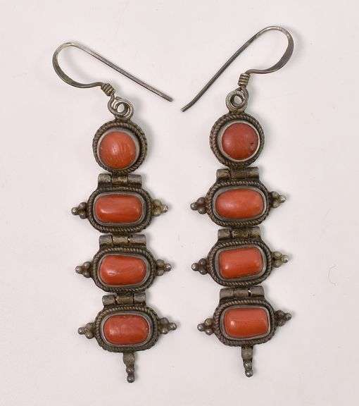 Sterling Silver Coral Dangle Earrings