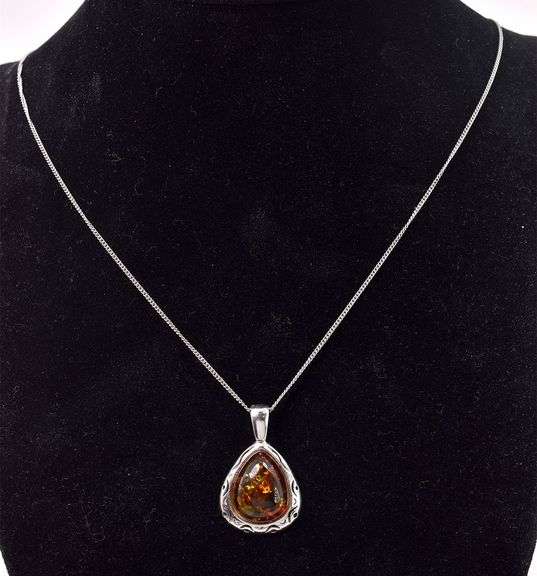 Sterling Silver Amber Gemstone Necklace