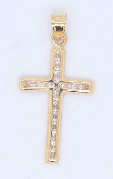 14kt Yellow gold cubic zirconia cross pendant