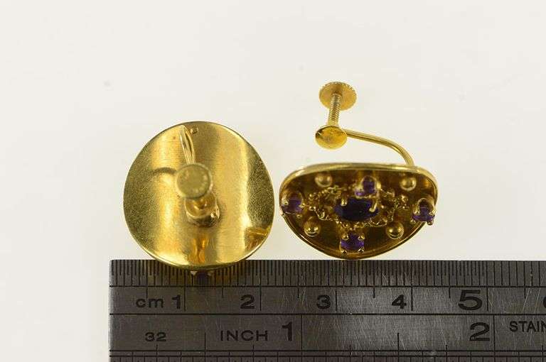14K Yellow Gold Naomi Amethyst Etruscan Revival Screw Earrings