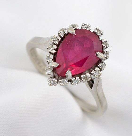 Nice 14K WG Pear Shaped Ruby Ring