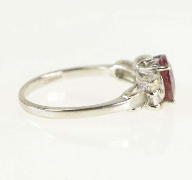 10K White Gold Natural Ruby Baguette Diamond Bow Ring