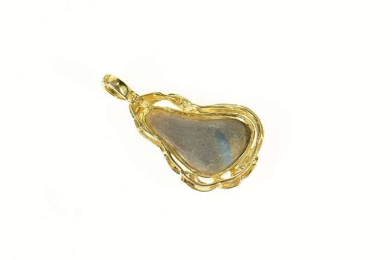 14K Yellow Gold Natural Opal Ornate Diamond Accent Pendant