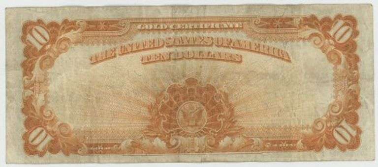 Attractive and colorful SERIES of 1922 Large Size $10 Gold Certificate
