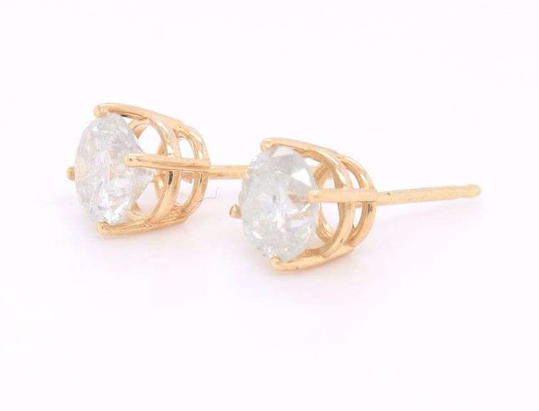 14kt Yellow gold 1.30ctw round brilliant cut diamond stud earrings