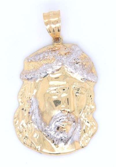 14kt Yellow gold side face large Jesus pendant