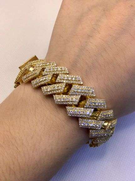 MESMERIZING 14K YELLOW GOLD MIAMI CUBAN LINK DIAMOND MEN’S BRACELET