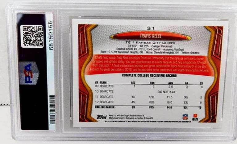 Travis Kelce 2013 Rookie Football Card, Mint 9
