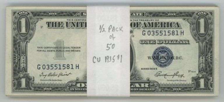 Fresh Half Pack of 50 Crisp Unc Series of 1935 $1 Silver Certificates