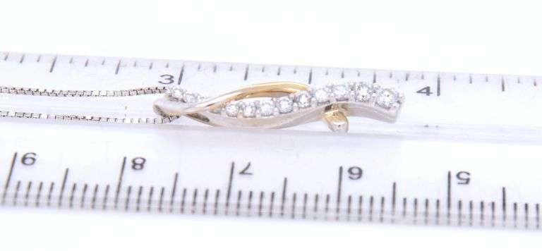 14kt White gold 0.25ctw 2 tone diamond Journey swirl pendant on chain necklace