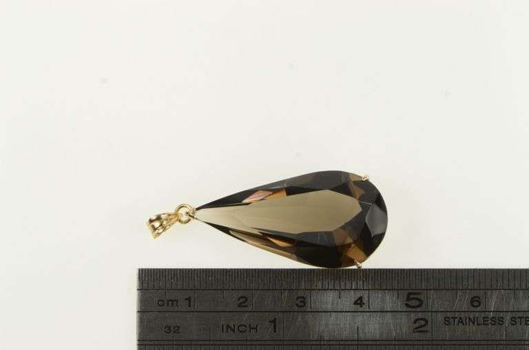 14K Yellow Gold Pear Smoky Quartz Vintage Statement Pendant