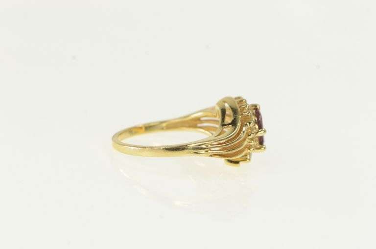 14K Yellow Gold Marquise Ruby Diamond Halo Bypass Ring