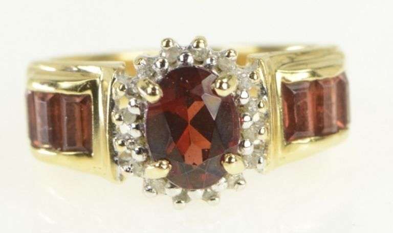 14K Yellow Gold Oval Garnet Vintage Halo Statement Ring