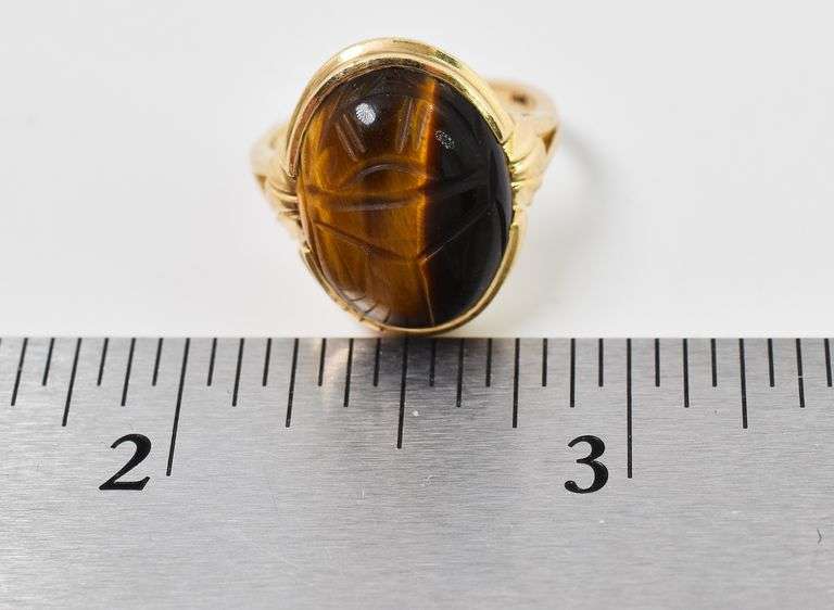 Honorable 10K Yellow Gold Tiger's Eye Scarab Ring
