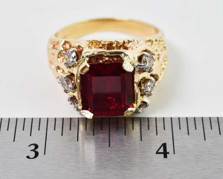 Handsome 14K Yellow Gold Sapphire and Diamond Men's Ring