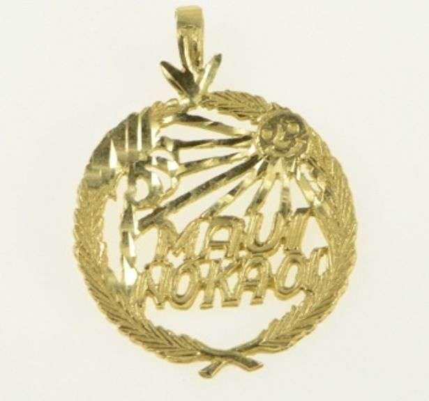 14K Yellow Gold Maui No Ka Oi Hawaii Tropical Travel Charm/Pendant
