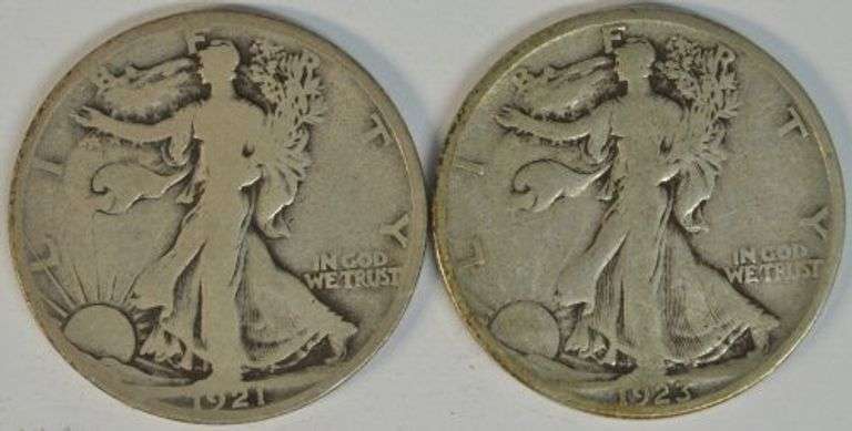 Rare 1921-S & scarce 1923-S Walking Liberty Half Dollars