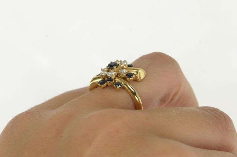 14K Yellow Gold 1.25 Ctw Sapphire Diamond Cluster Ring