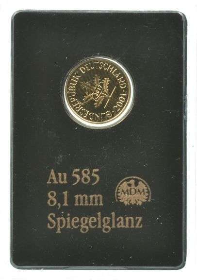 2001 Germany 1 Pfennig .585 Gold 8,1mm Spiegelgianz MDM