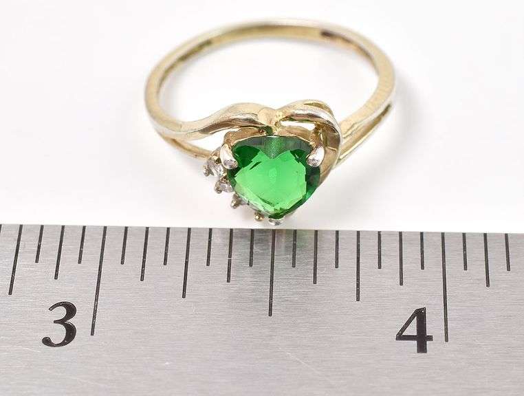 Sterling Silver Green Heart and White CZ Ring