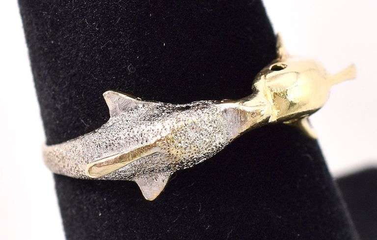 Heart Warming 14K Two-Tone Gold Kissing Dolphin Ring