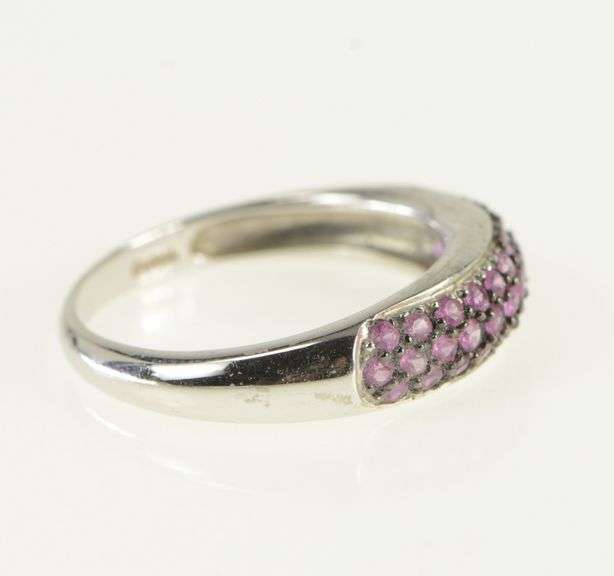 10K White Gold Pave Pink Sapphire Statement Band Ring