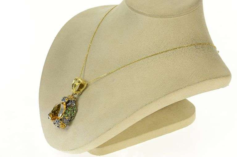 18K Yellow Gold 24.89 Ctw Pear Citrine Ornate Pave Frog Pendant