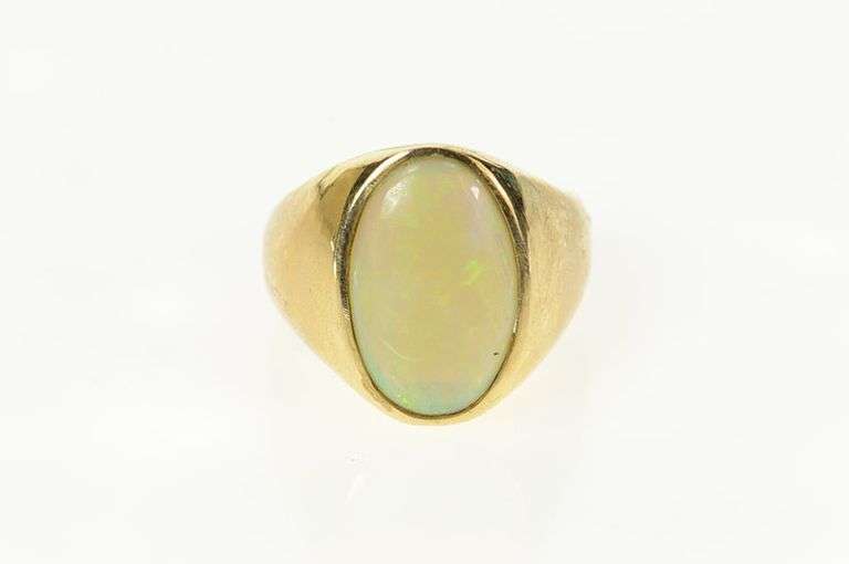 14K Yellow Gold Retro Ornate Natural Opal Statement Ring