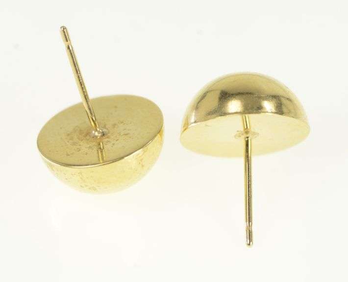 14K Yellow Gold Domed Vintage Round Circle Statement Earrings