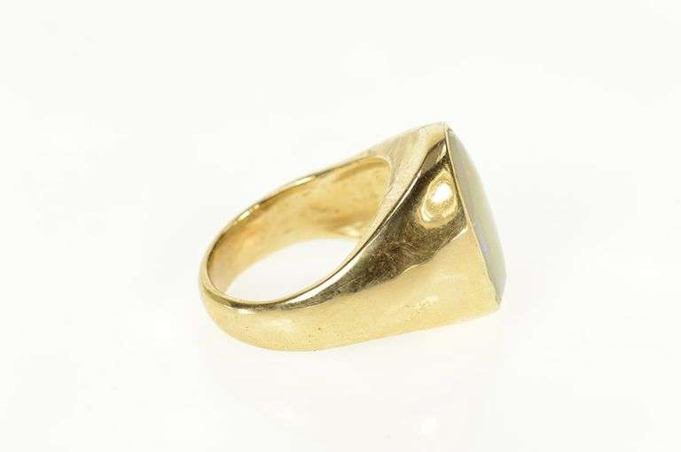 14K Yellow Gold Retro Ornate Natural Opal Statement Ring