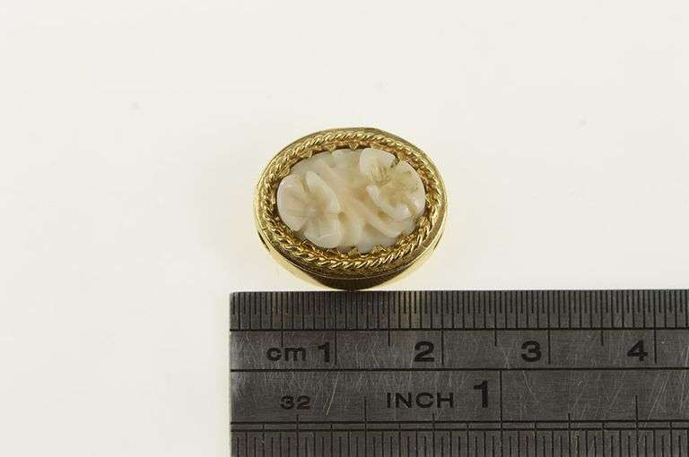 14K Yellow Gold Shell Flower Cameo Slide Bracelet Charm/Pendant