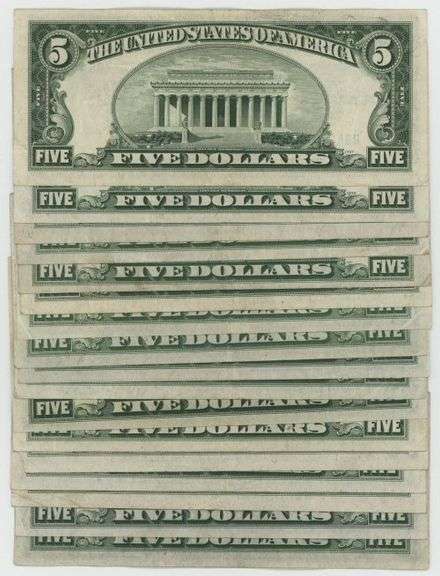 17 Nicer Series of 1934 $5 Blue Seal Silver Certificate notes