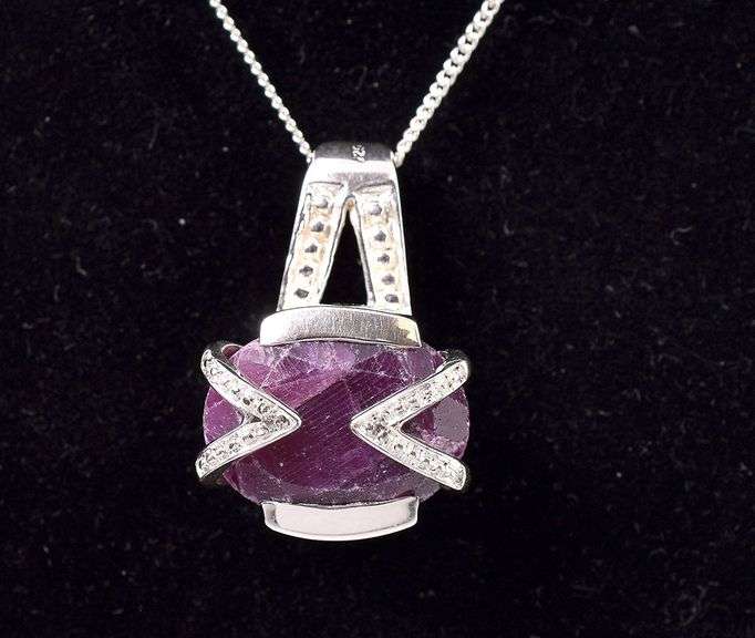 Sterling Silver Ruby and Diamond Pendant Necklace