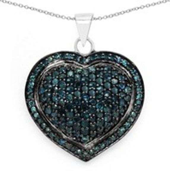 Dazzling 1.25 Cttw Natural Blue Diamond Heart Pendant