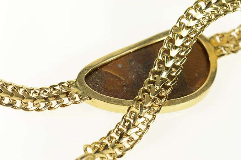 14K Yellow Gold Ornate Oval Natural Opal Squared Chain Bracelet