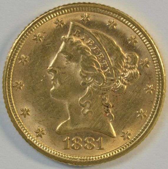 Blazing Choice BU 1881 $5 Liberty Gold Piece. Full strike