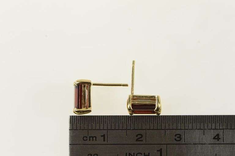 14K Yellow Gold Emerald Cut Solitaire Garnet Stud Earrings
