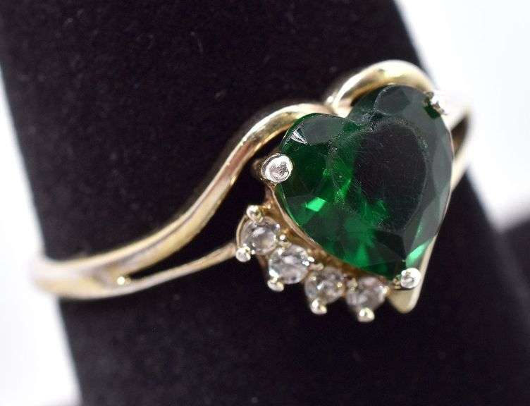 Sterling Silver Glass Heart and CZ Gemstone Ring