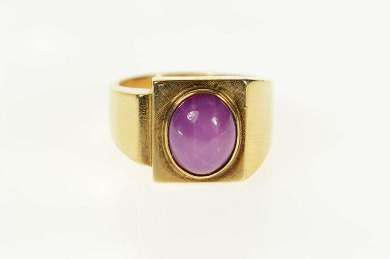14K Yellow Gold 1960's Squared Syn. Star Ruby Statement Ring